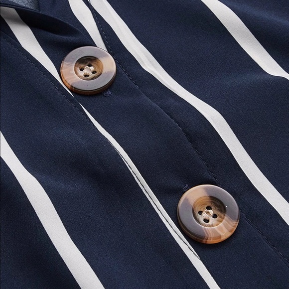 Boho striped navy blue belted button up dress - Picture 3 of 3